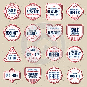 Set of discount sale free labels, banner and badges vector set