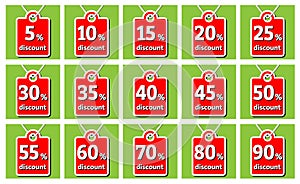 Set of discount sale labels. Selling tags with numbers and percentage sign. Vector