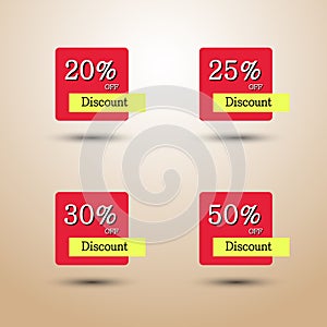 Set of Discount tag, 20 25 30 50 percent sale, Special Offer banner, Advertising Price label, Sale Promo