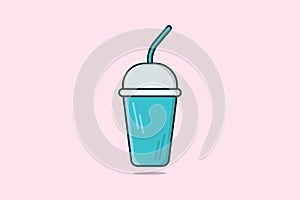 Set of Disposable Plastic Beverage Cup with Straw for Soda, Juice, Coffee, Tea vector illustration.