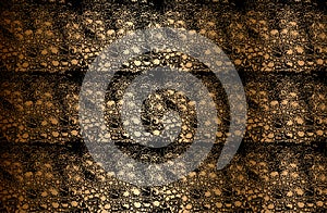 Set of distressed overlay texture of crocodile or snake skin leather, on golden grunge background