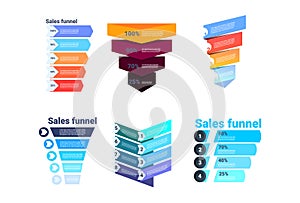 Set divercity sales funnel with steps stages business infographic. purchase diagram concept over white background copy