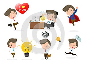 Set of diverse business people isolated on white background. Cute and simple flat cartoon style. Vector Illustration.