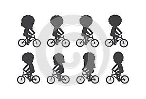 Set of diverse cyclists silhouettes, Happy children riding bikes, kids Biking Together, Sports family. child and bikes, cyclists