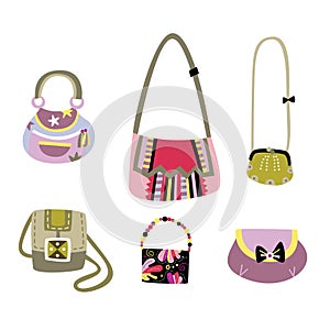 Set of diverse handbags