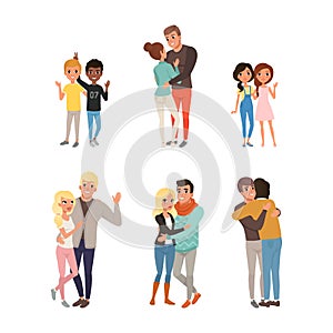 Set of diversity couples. Lesbian, homosexual and heterosexual people vector illustration