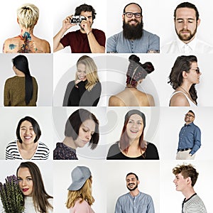 Set of Diversity People Face Expression Lifestyle Studio Collage