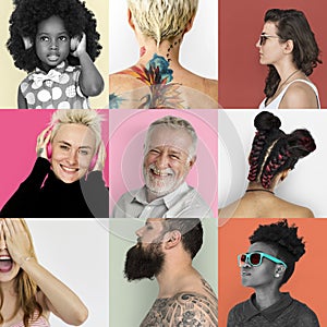 Set of Diversity People Face Expression Lifestyle Studio Collage