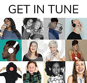 Set of Diversity People Get in Tune Music Collage photo