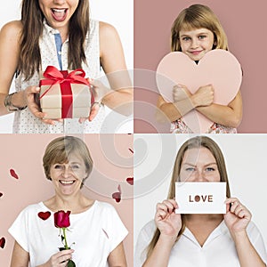 Set of Diversity People with Heart Love Studio Collage