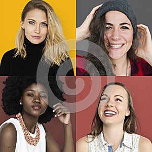 Set of Diversity Women Face Expression Lifestyle Studio Collage