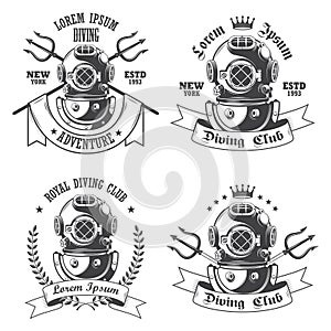 Set of diving labels, emblems photo
