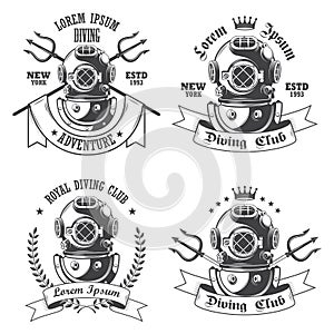 Set of diving labels, emblems