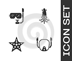 Set Diving mask, and snorkel, Starfish and Octopus icon. Vector