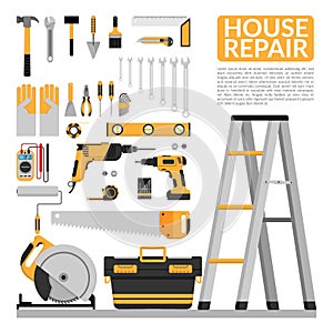 Set of DIY home repair working tools vector logo design template. home repair banner, construction , repair icons. hand tools