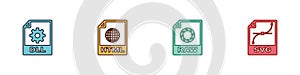 Set DLL file document, HTML, RAW and SVG icon. Vector
