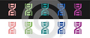 Set DNA symbol icon isolated on black and white background. Vector