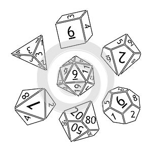 Set of dnd dice rpg tabletop games vector illustration