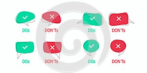 Set of Do and Dont check tick mark and red cross vector isolated icons