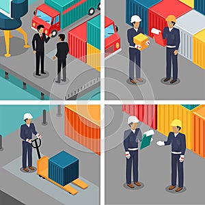 Set of Dock Workers at Warehouse. Vector