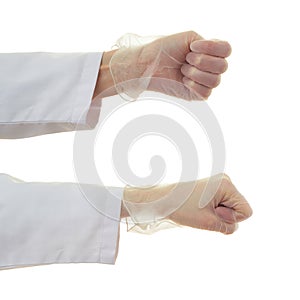 Set of doctor female hand over white isolated background