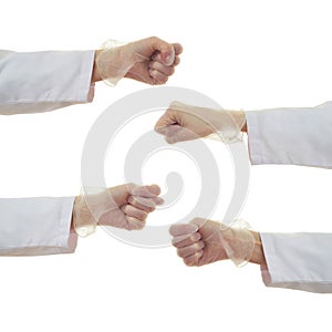 Set of doctor female hand over white isolated background