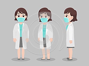 Set of Doctors Character wearing protective Medical mask for prevent virus Wuhan Covid-19.Corona virus