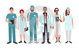 Set of doctors different specialization, nurse, surgeon, therapist, otorhinolaryngologist. Vector illustration