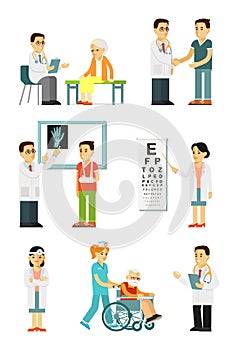 Set of doctors and patients in different situation