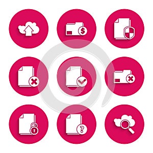 Set Document and check mark, Unknown document, Search cloud computing, Delete folder, lock, file, protection concept and