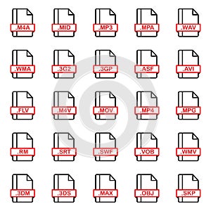 Set of Document File Formats and Labels icons. Vector illustration