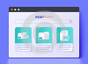 Set Document folder, Delete folder and DOC file document icon. Vector