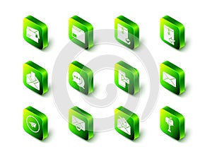 Set Document folder, Envelope and check mark, Mail box, Mobile envelope, and Delete icon. Vector