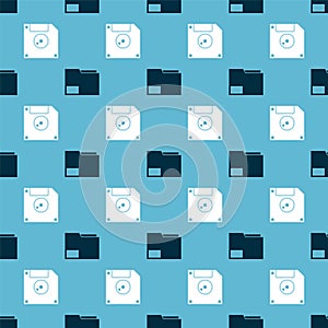 Set Document folder and Floppy disk for computer data storage on seamless pattern. Vector