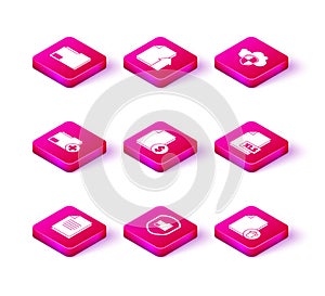 Set Document, folder protection, Add new, Finance document, Delete file, XLS, Cloud and shield and Upload icon. Vector