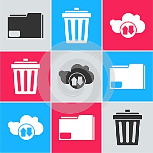 Set Document folder, Trash can and Cloud download and upload icon. Vector