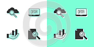 Set Document with graph chart, Search cloud computing, Pie infographic and Data analysis icon. Vector