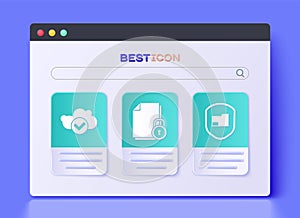 Set Document and lock, Cloud with check mark and Document folder protection icon. Vector