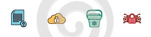 Set Document and lock, Cloud computing, Cooler bag and Cyber security icon. Vector