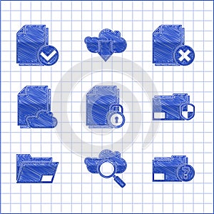 Set Document and lock, Search cloud computing, Unknown document folder, protection, Cloud storage text, Delete file and