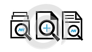 Set of document with magnifying glass icon