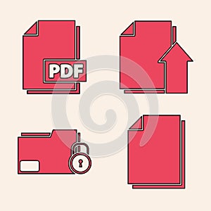 Set Document, PDF file document, Upload file document and Folder and lock icon. Vector