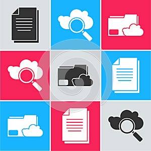 Set Document, Search cloud computing and Cloud storage text document folder icon. Vector