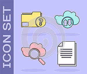 Set Document, Unknown document folder, Search cloud computing and Cloud download and upload icon. Vector