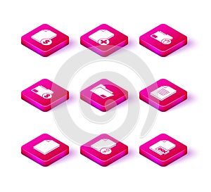 Set Document, Unknown document, Finance folder, DOC file, Delete and Add new icon. Vector