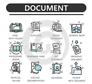 Set of documents thin line icons.