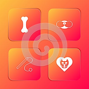 Set Dog bone, Cat nose, Pet cat toy and Heart with icon. Vector