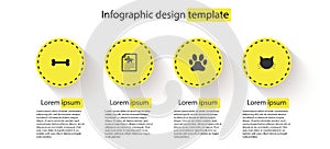 Set Dog bone, Medical certificate for dog or cat, Paw print and Cat. Business infographic template. Vector