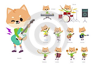 A set of Dog boy playing rock `n` roll and pop music