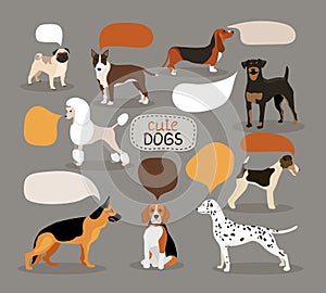 Set of dog breeds with speech bubbles